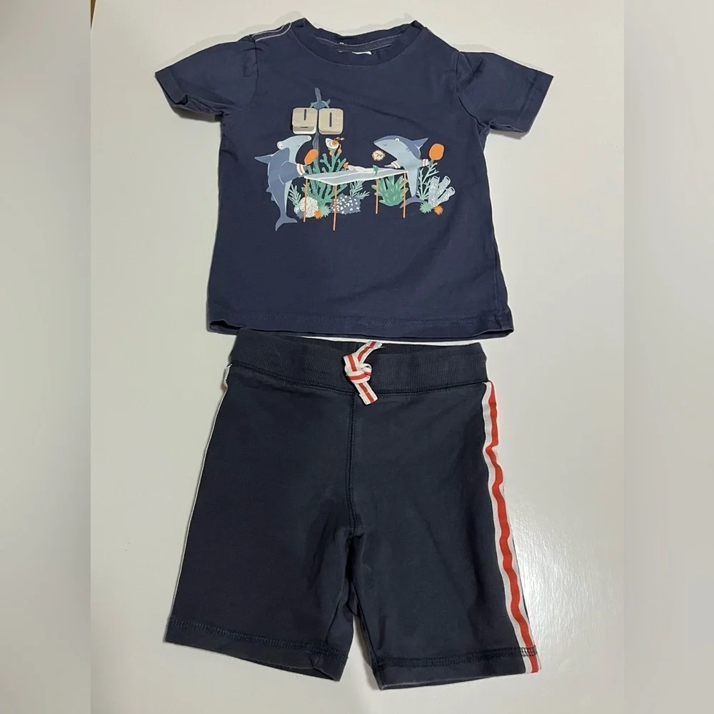 Tommy Bahama 2T Toddler Shark Graphic Shirt & Athletic Shorts Outfit Set